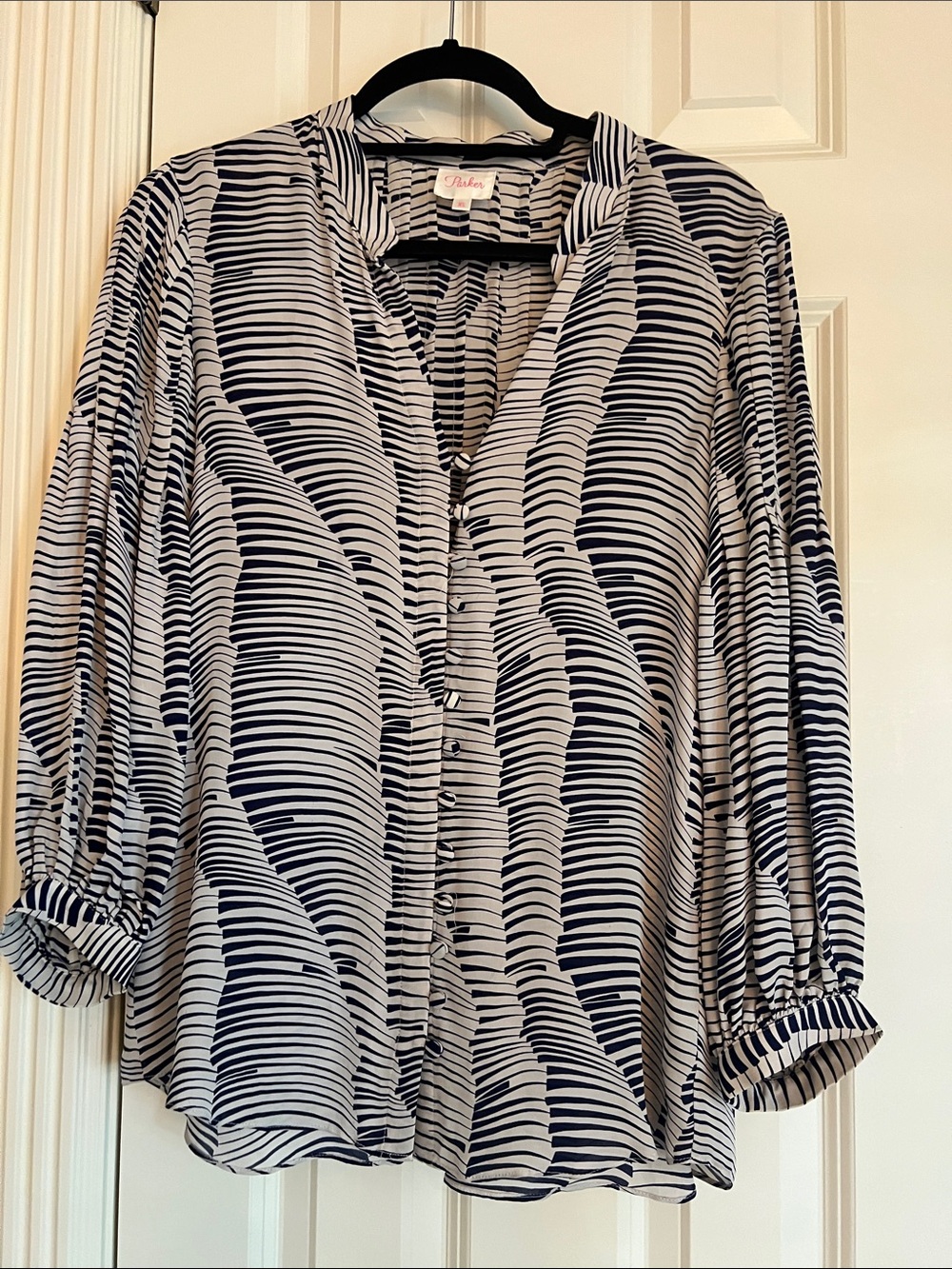 Parker  Navy & White Striped Button-Front Shirt